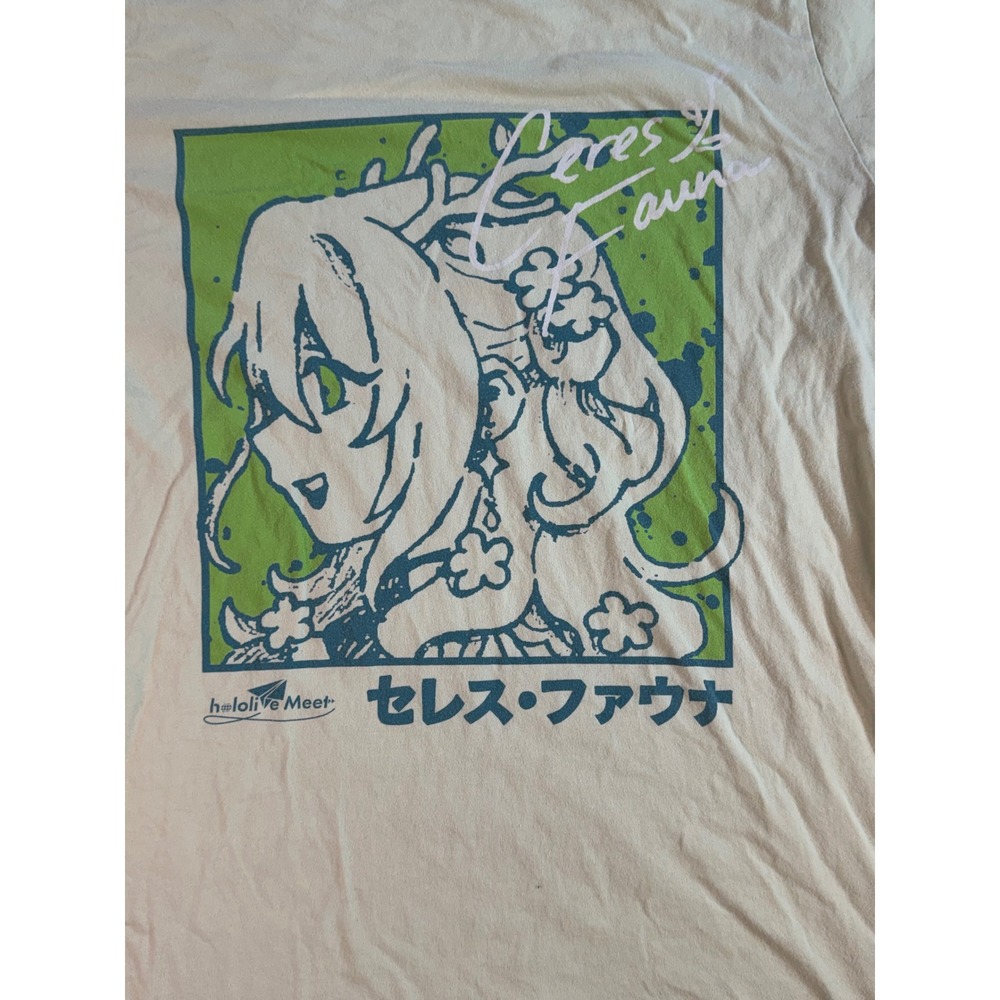 Hololive Meet Ceres Fauna VTuber Graphic T-Shirt Sage Green Mens Small Anime Tee - Picture 4 of 5